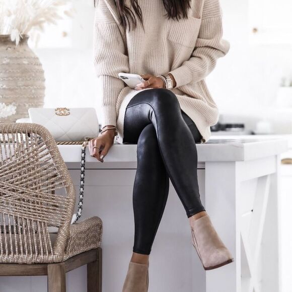 SPANX Black Faux Leather Leggings Size Small - Picture 1 of 8